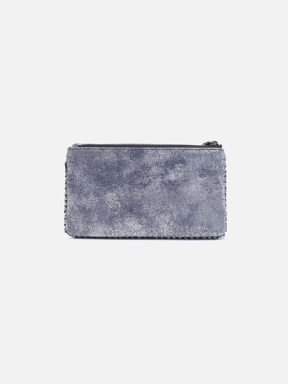 HOBO Foray Large Metallic Leather Wallet in Blue Pewter