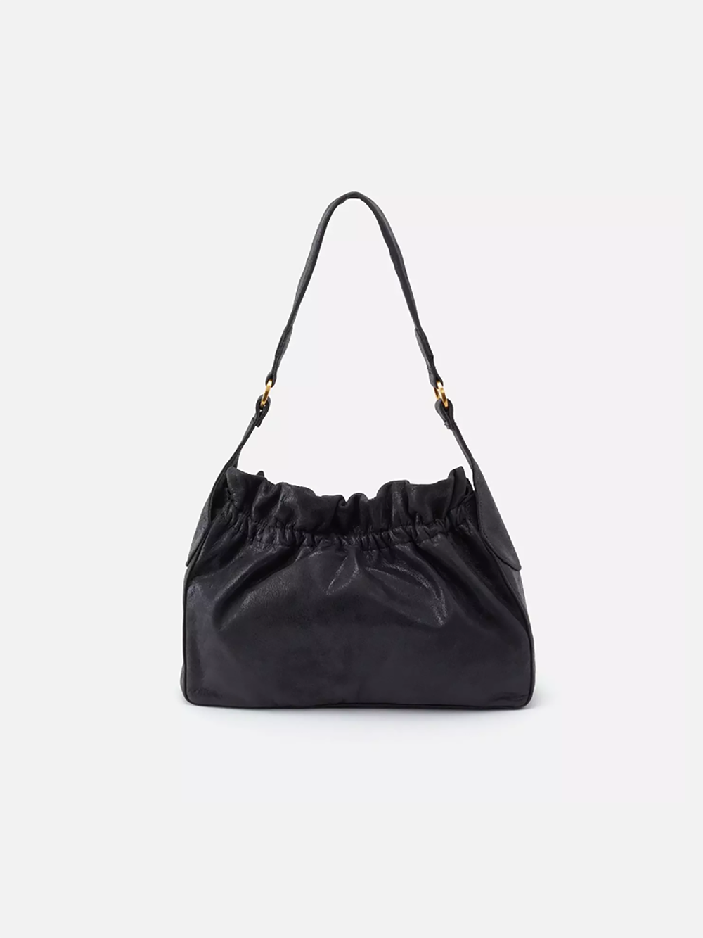 hobo gather shoulder bag in buffed leather black-front