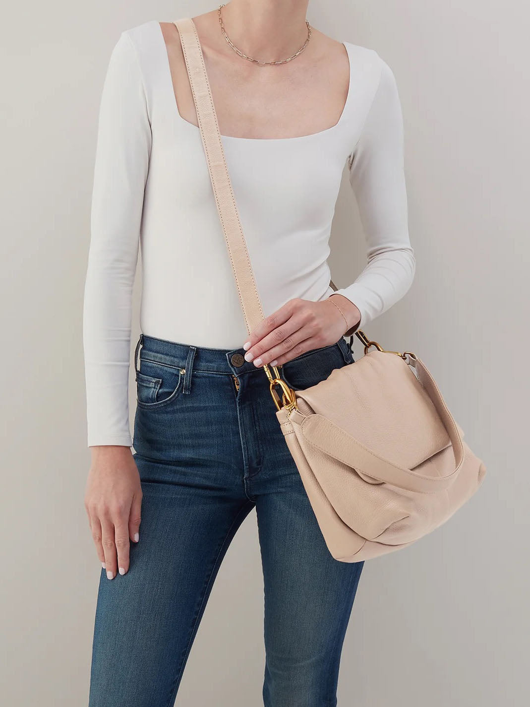 HOBO Harley Pebbled Leather Convertible Shoulder Bag in Stonewash