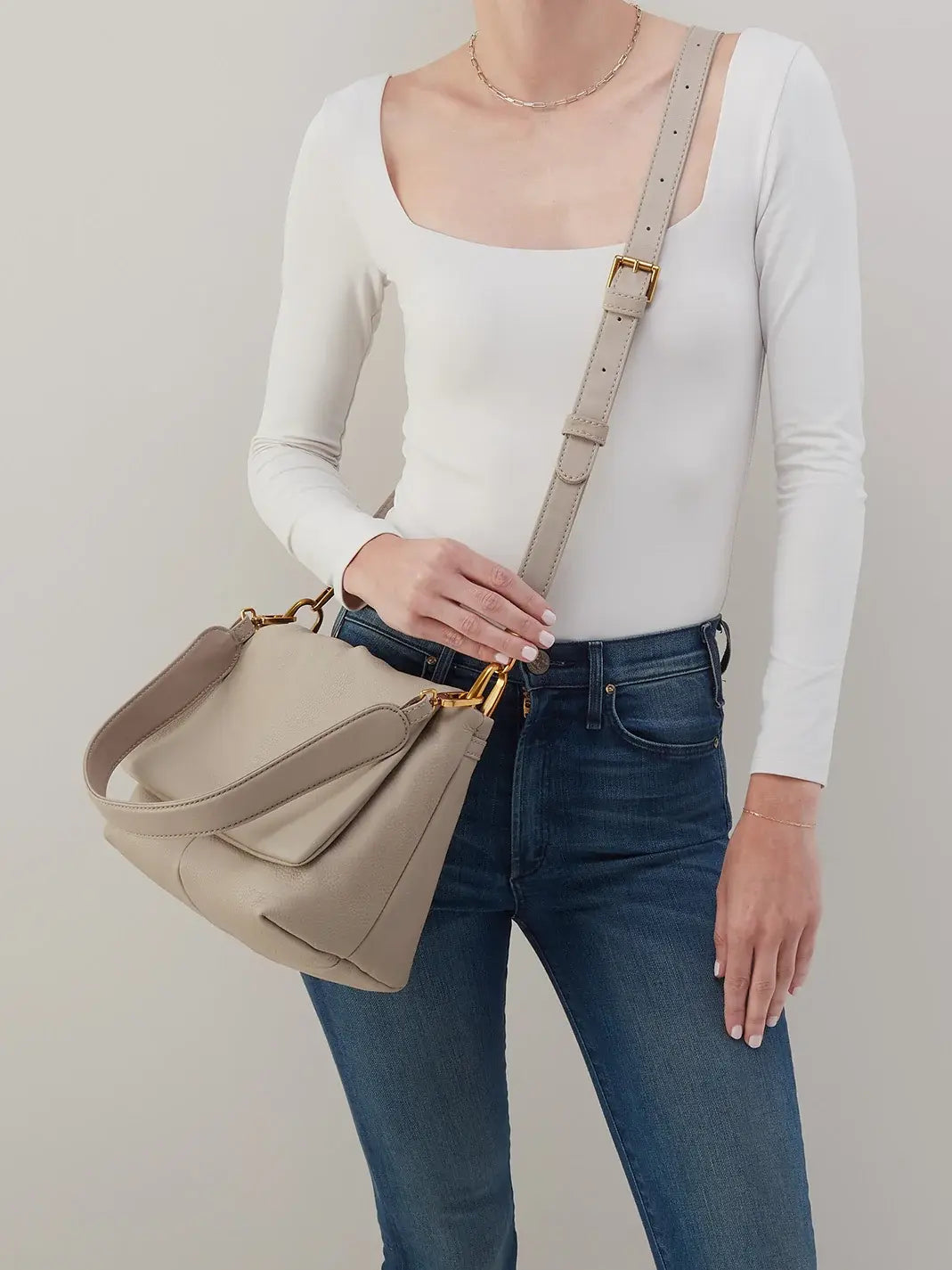 HOBO Harley Pebbled Leather Convertible Shoulder Bag in Taupe