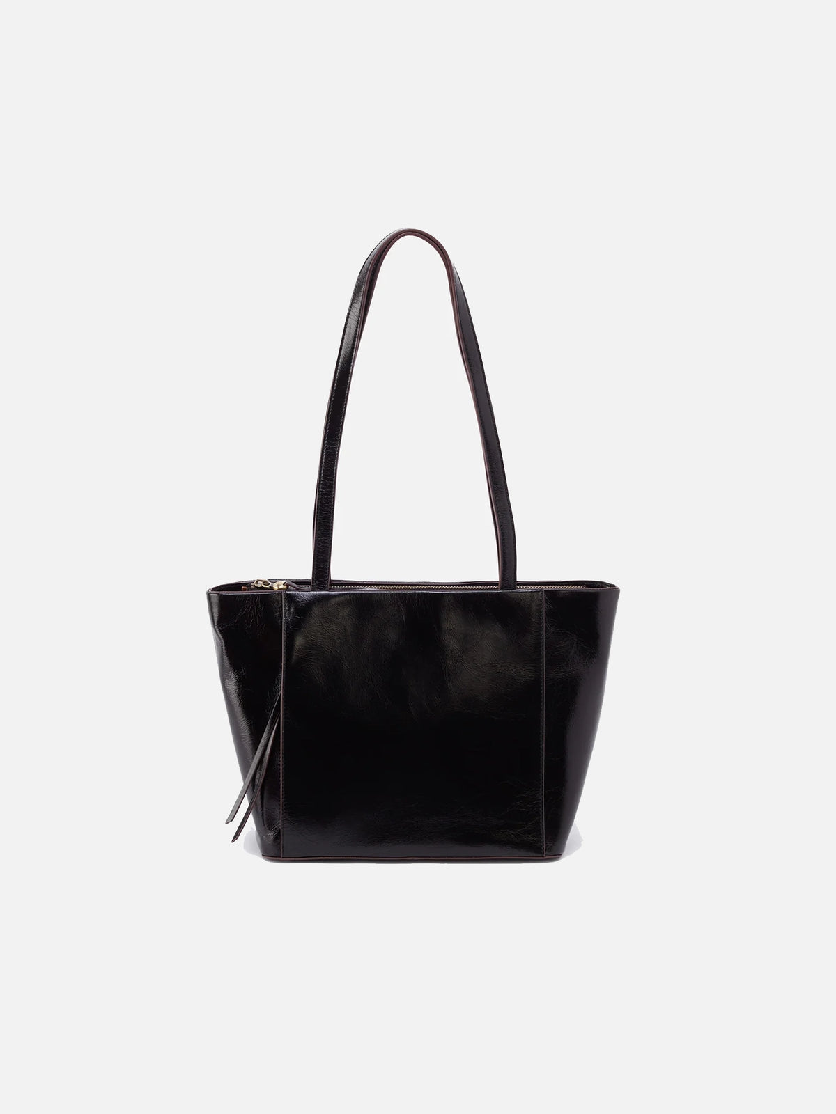 hobo haven tote bag in black polished leather