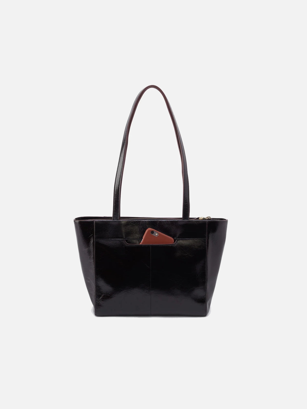 hobo haven tote bag in black polished leather