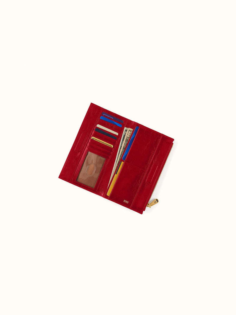 HOBO Jill Large Polished Leather Bifold Wallet true red 