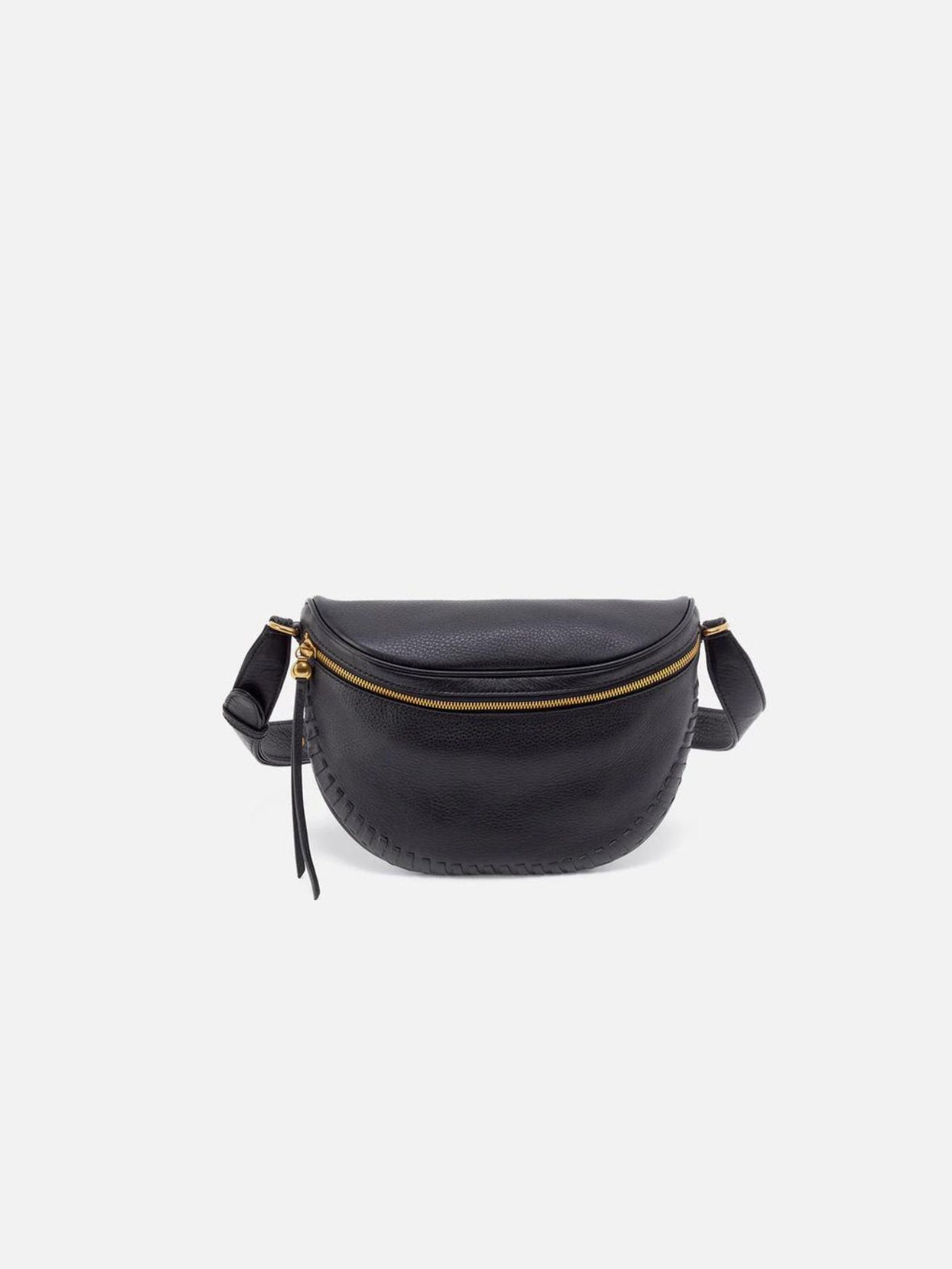 hobo juno pebbled leather belt bag in black whipstitch-front