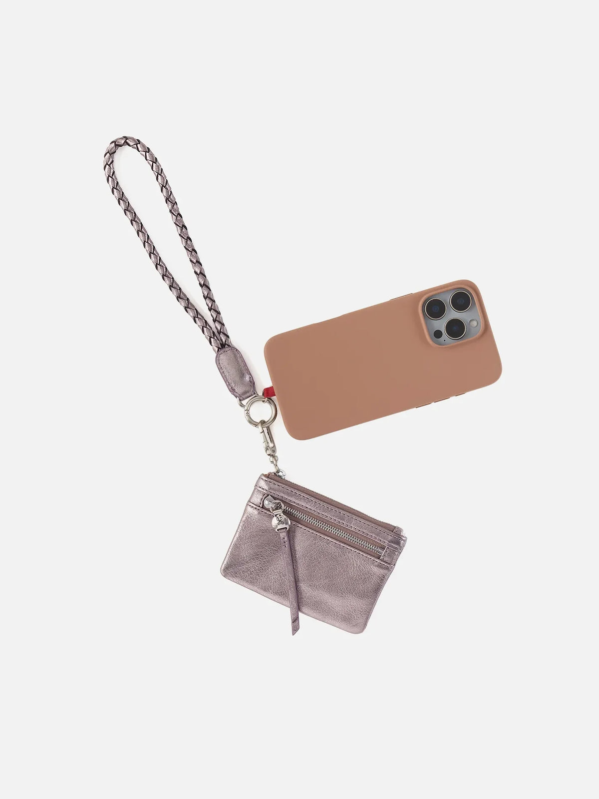 HOBO Lasso Metallic Leather Phone Wristlet Pewter Spur