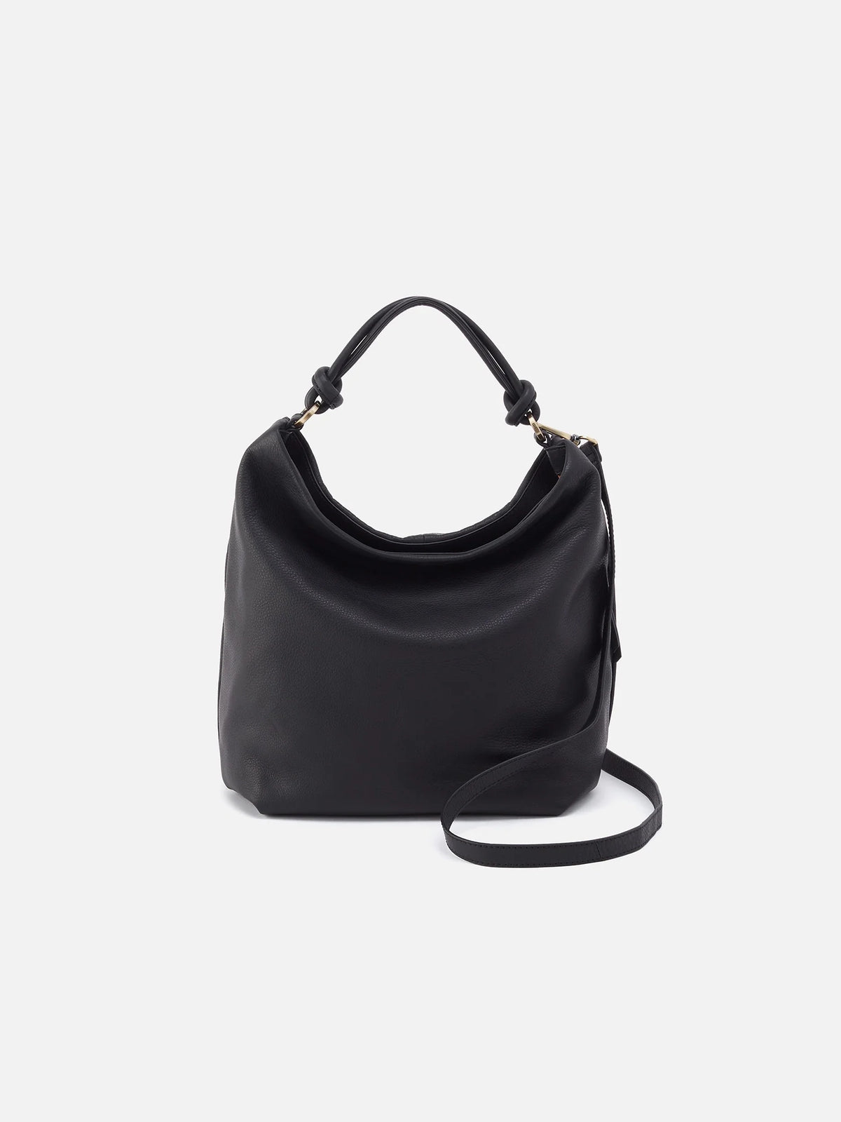 hobo linkley hobo bag soft pebbled leather in black-front view
