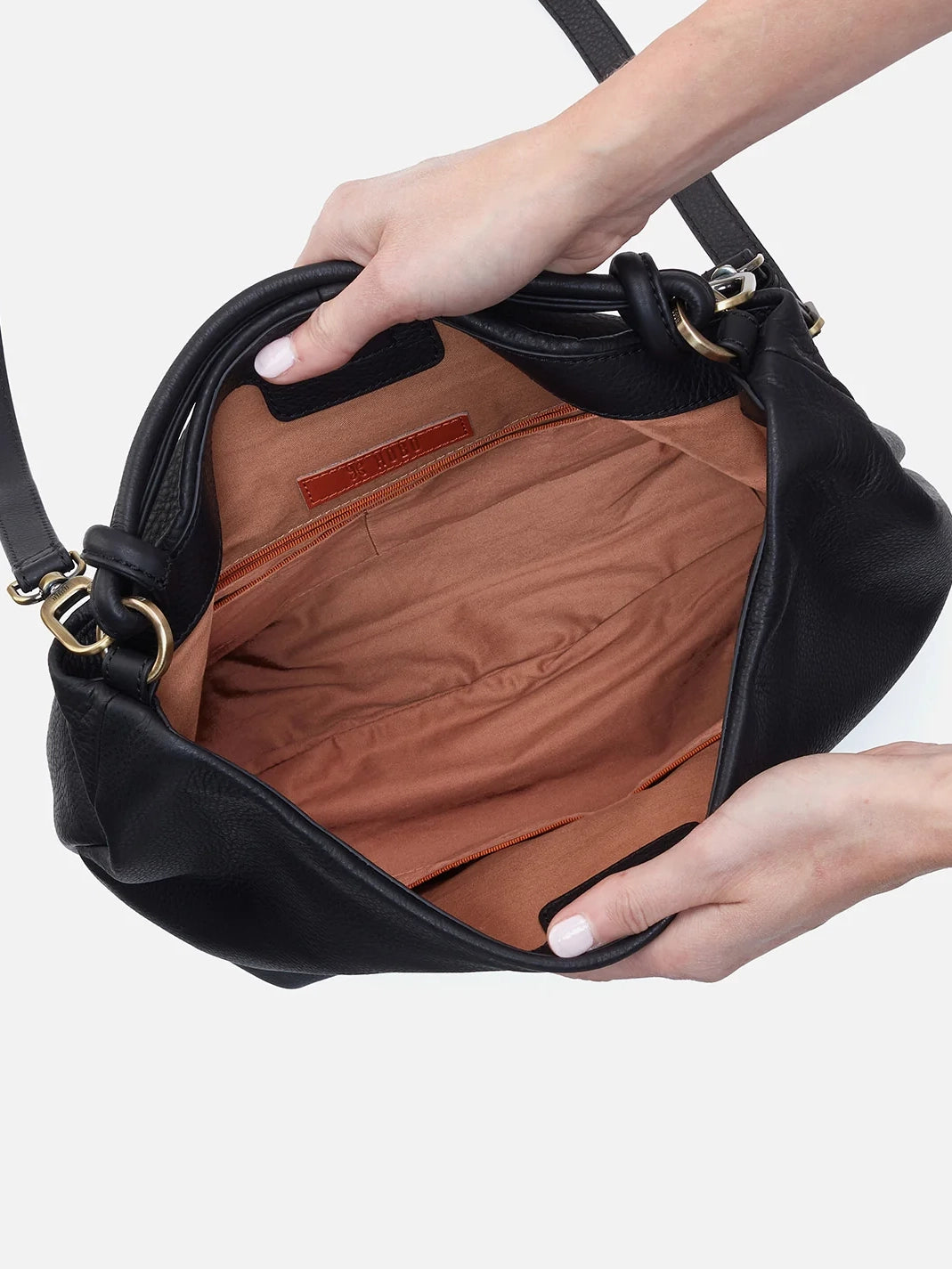 hobo linkley hobo bag soft pebbled leather in black-inside view