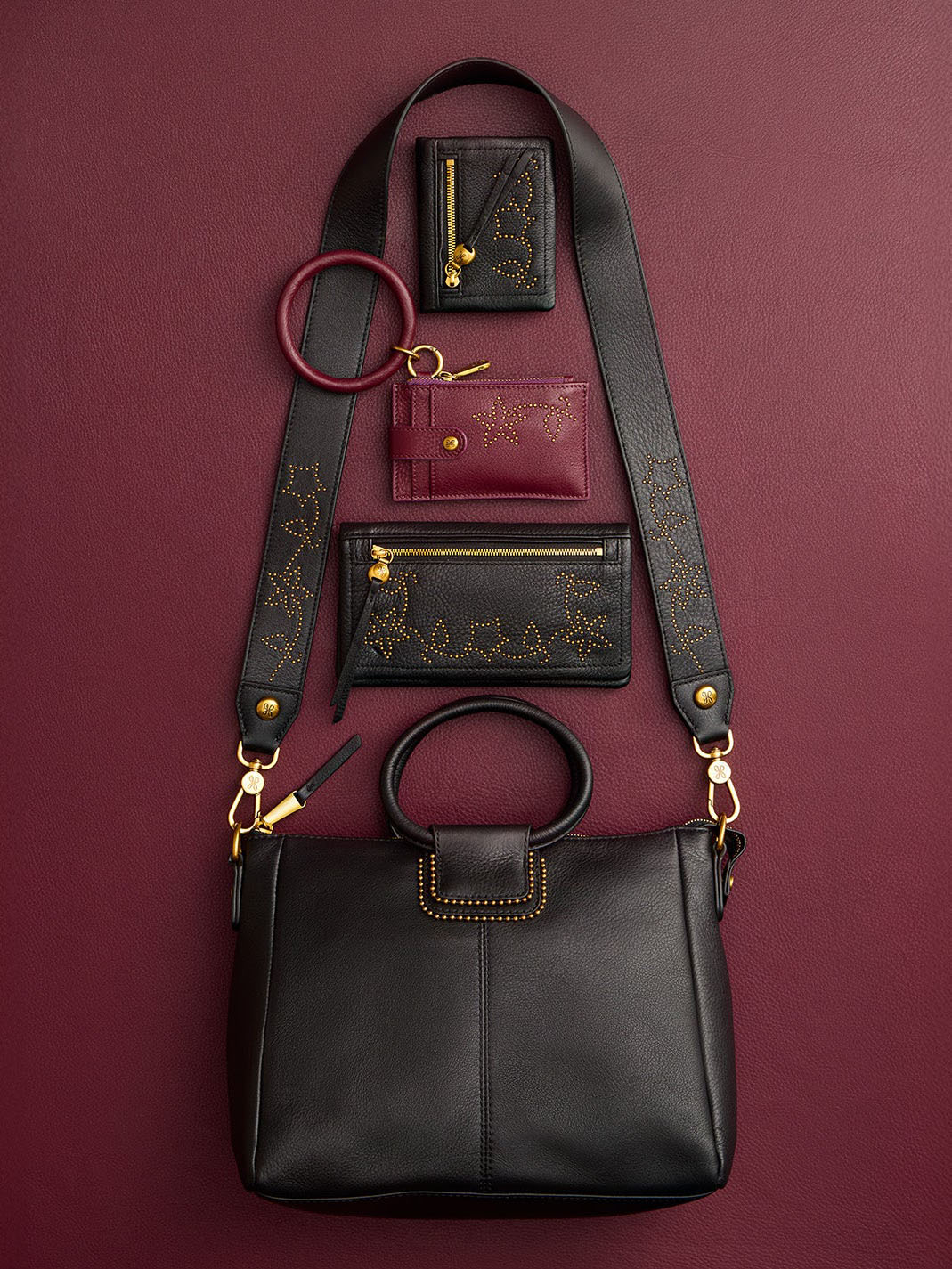 HOBO Lumen Studs Continental Wallet Black Pebbled Leather