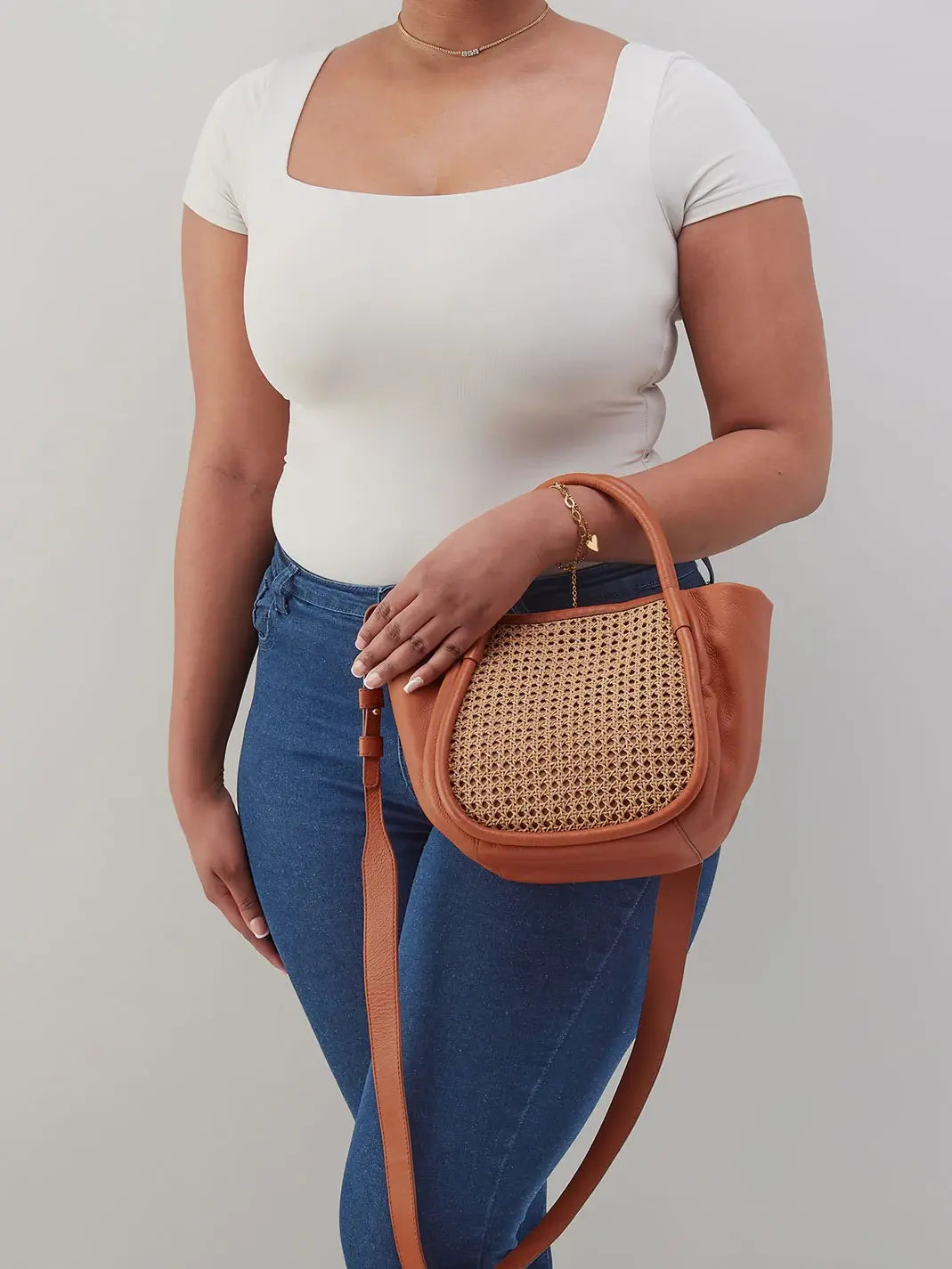 HOBO Margot Pebbled Leather Satchel Burnished Caramel Caning