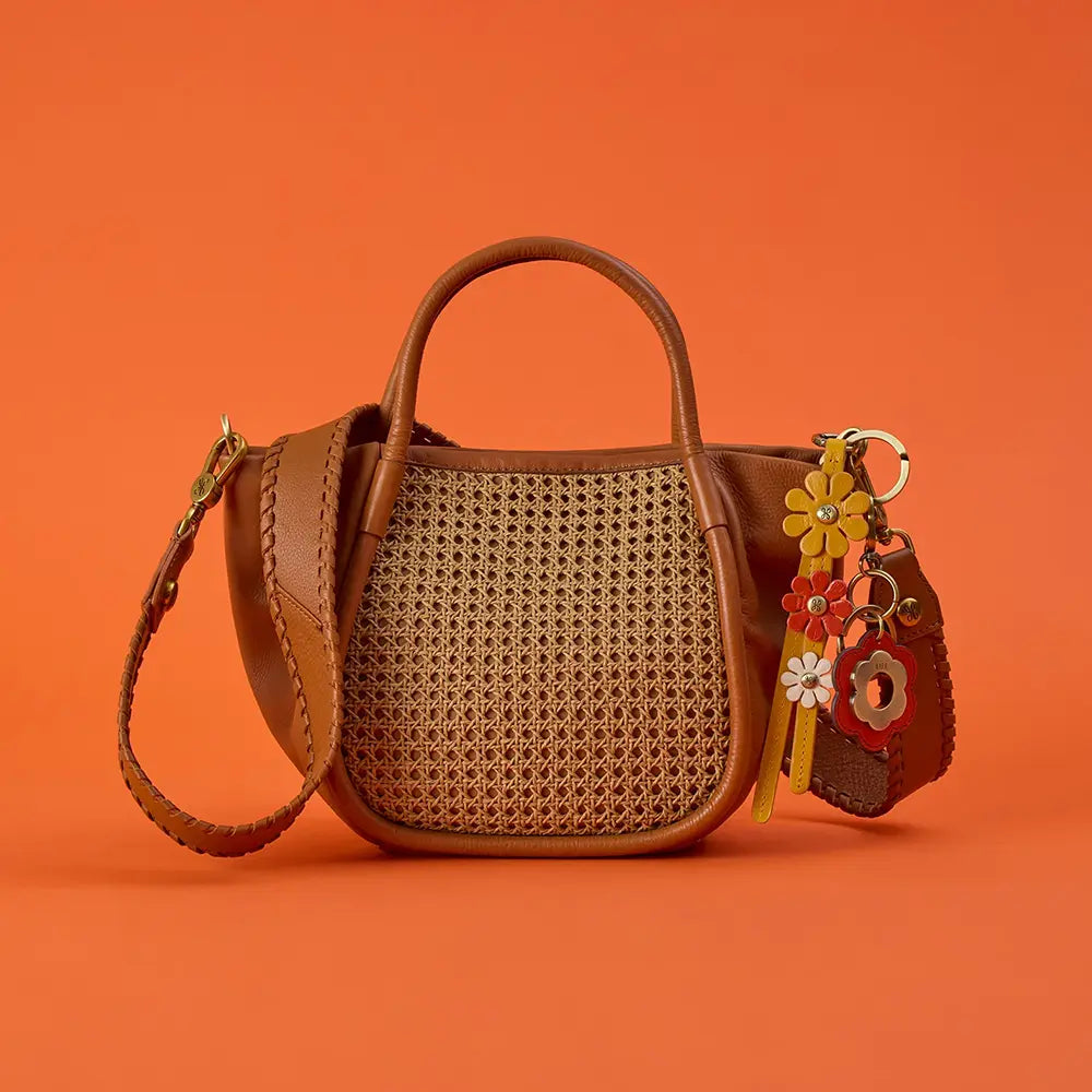 HOBO Margot Pebbled Leather Satchel Burnished Caramel Caning