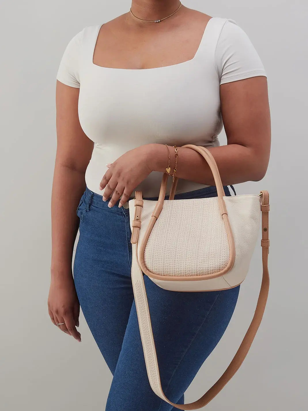 HOBO Margot Pebbled Leather Satchel Cream