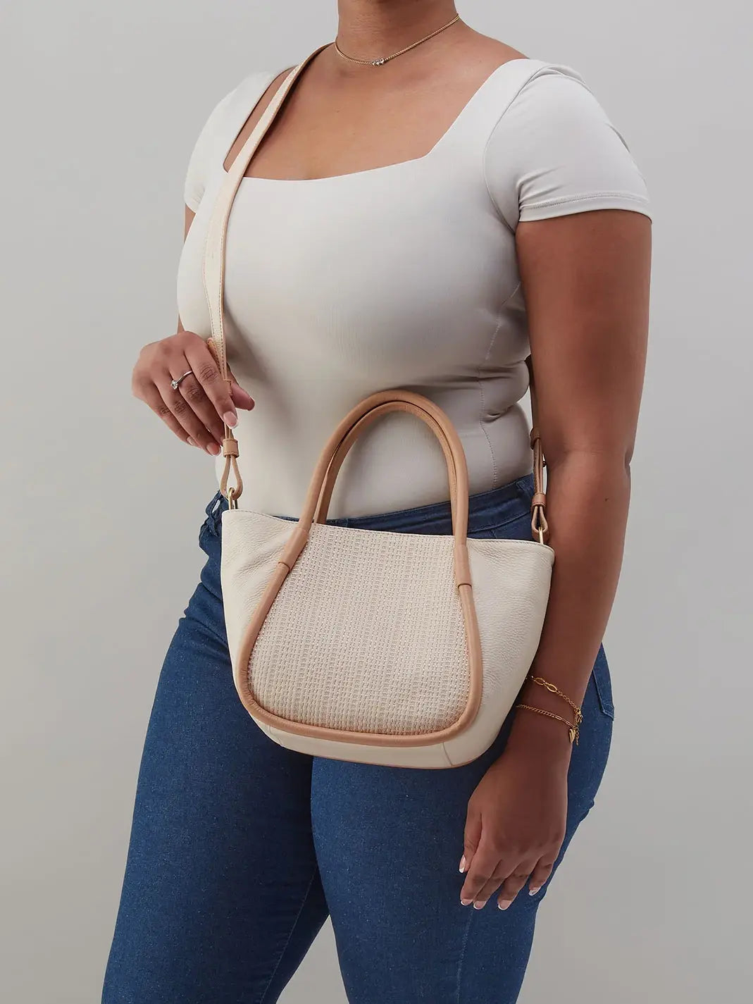 HOBO Margot Pebbled Leather Satchel Cream