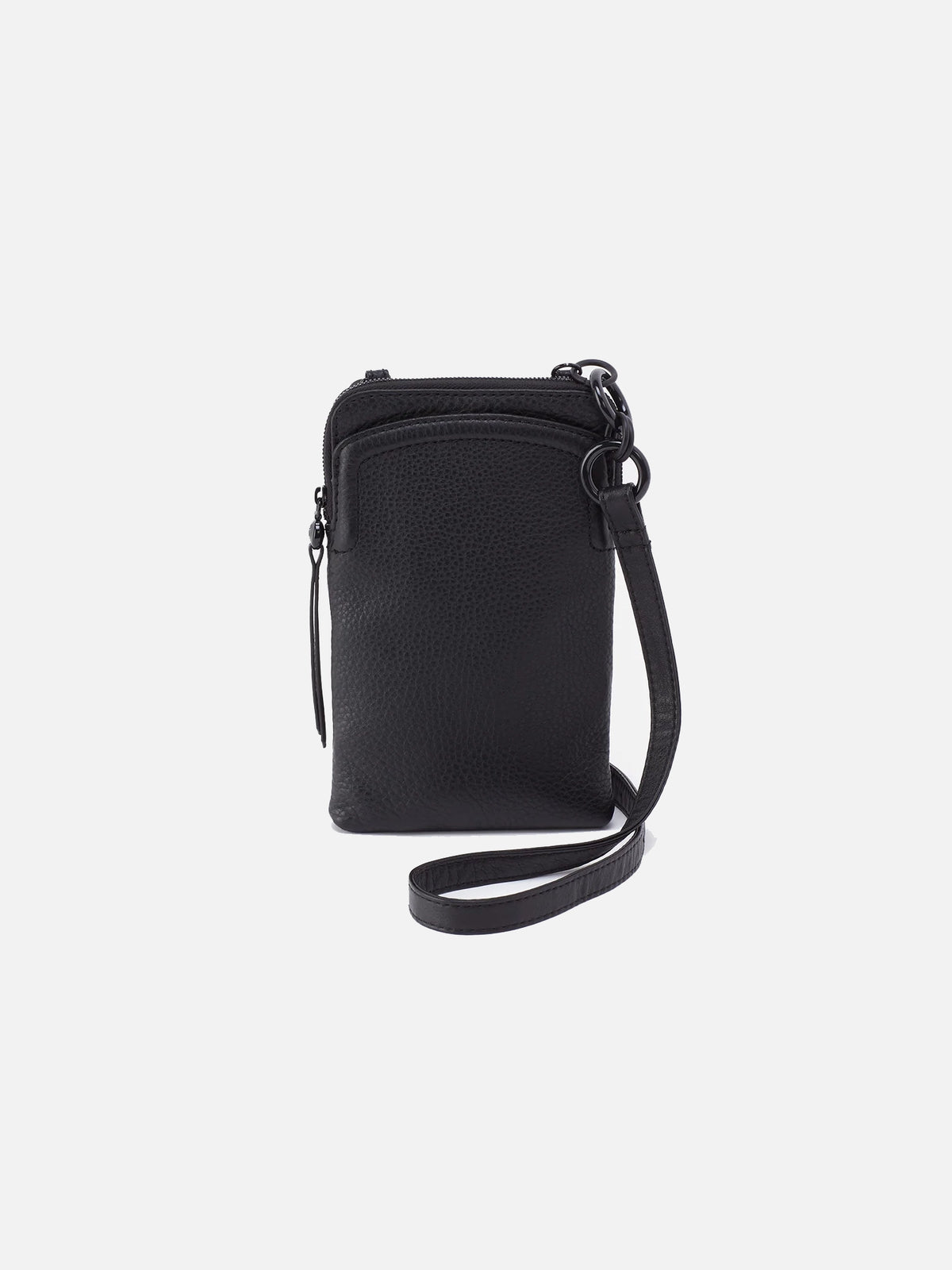 hobo nila phone crossbody bag in black pebbled leather