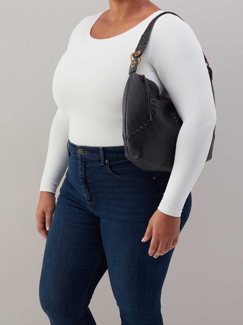 HOBO Opal Shoulder Bag Black Pebbled Leather