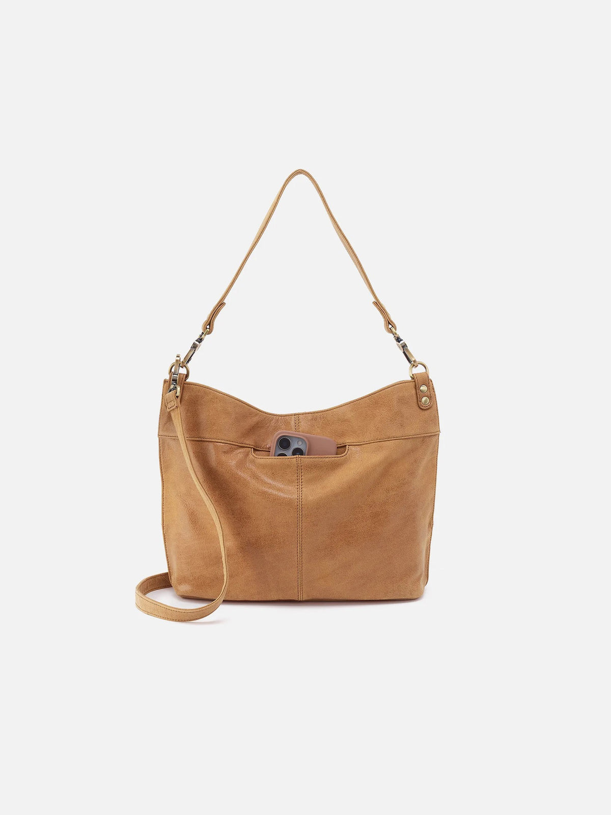 HOBO Pier Buffed Leather Shoulder Bag in Whiskey