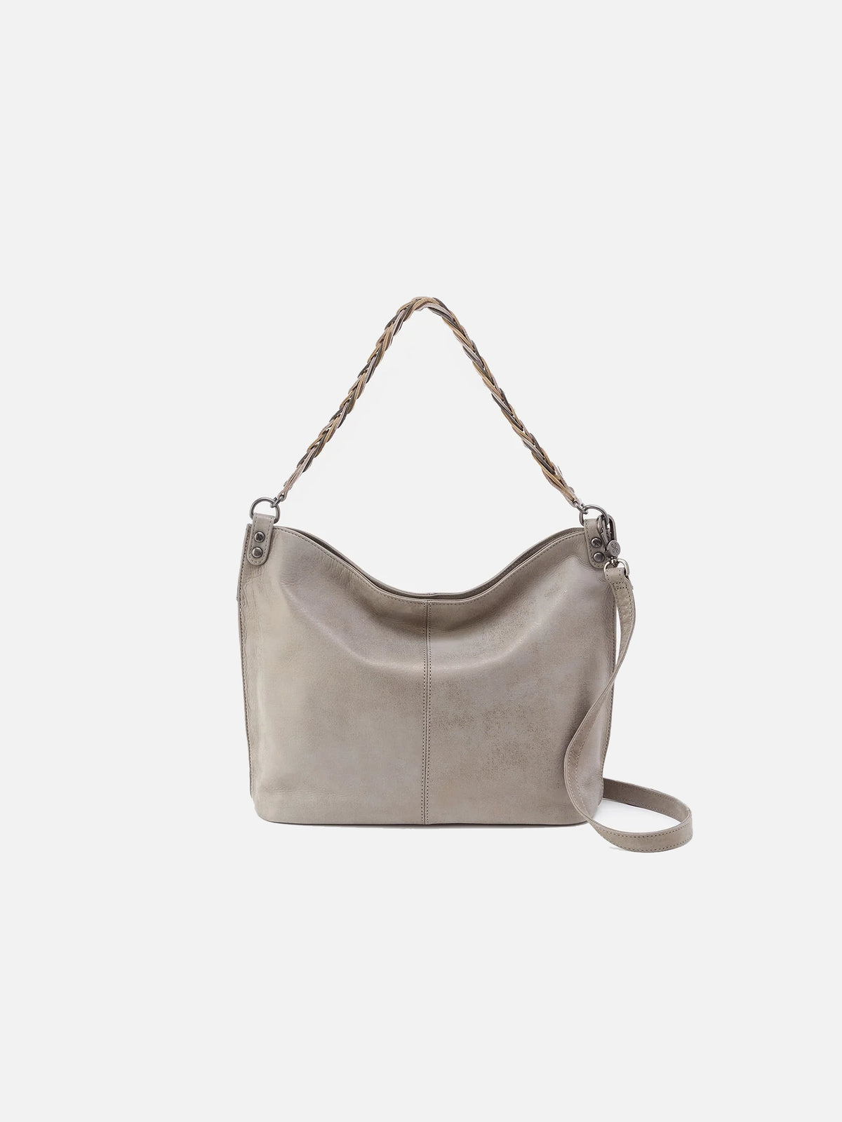 hobo pier shoulder bag in granite grey metallic leather