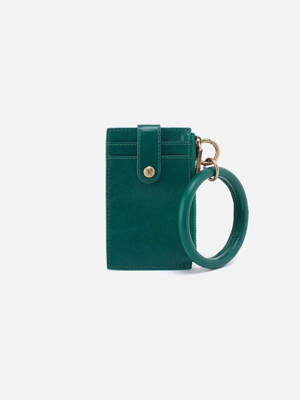 HOBO Ring Credit Card Wristlet Polished Leather Alpine Green