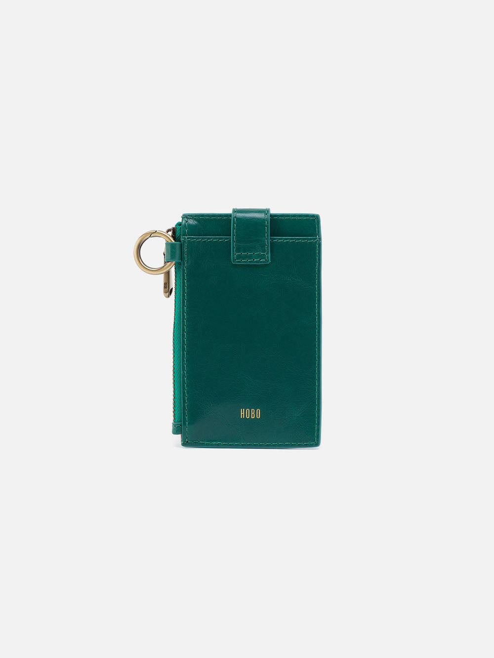 HOBO Ring Credit Card Wristlet Polished Leather Alpine Green