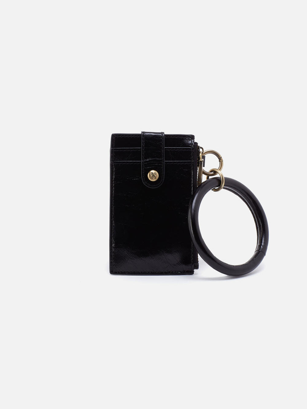 HOBO Ring Credit Card Wristlet Polished Leather Black