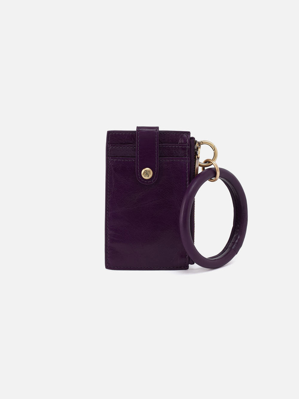 HOBO Ring Credit Card Wristlet Polished Leather Deep Purple