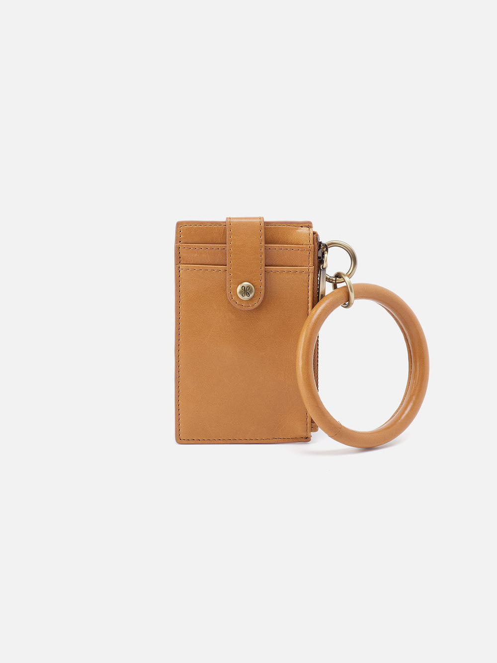 HOBO Ring Credit Card Wristlet Polished Leather Natural