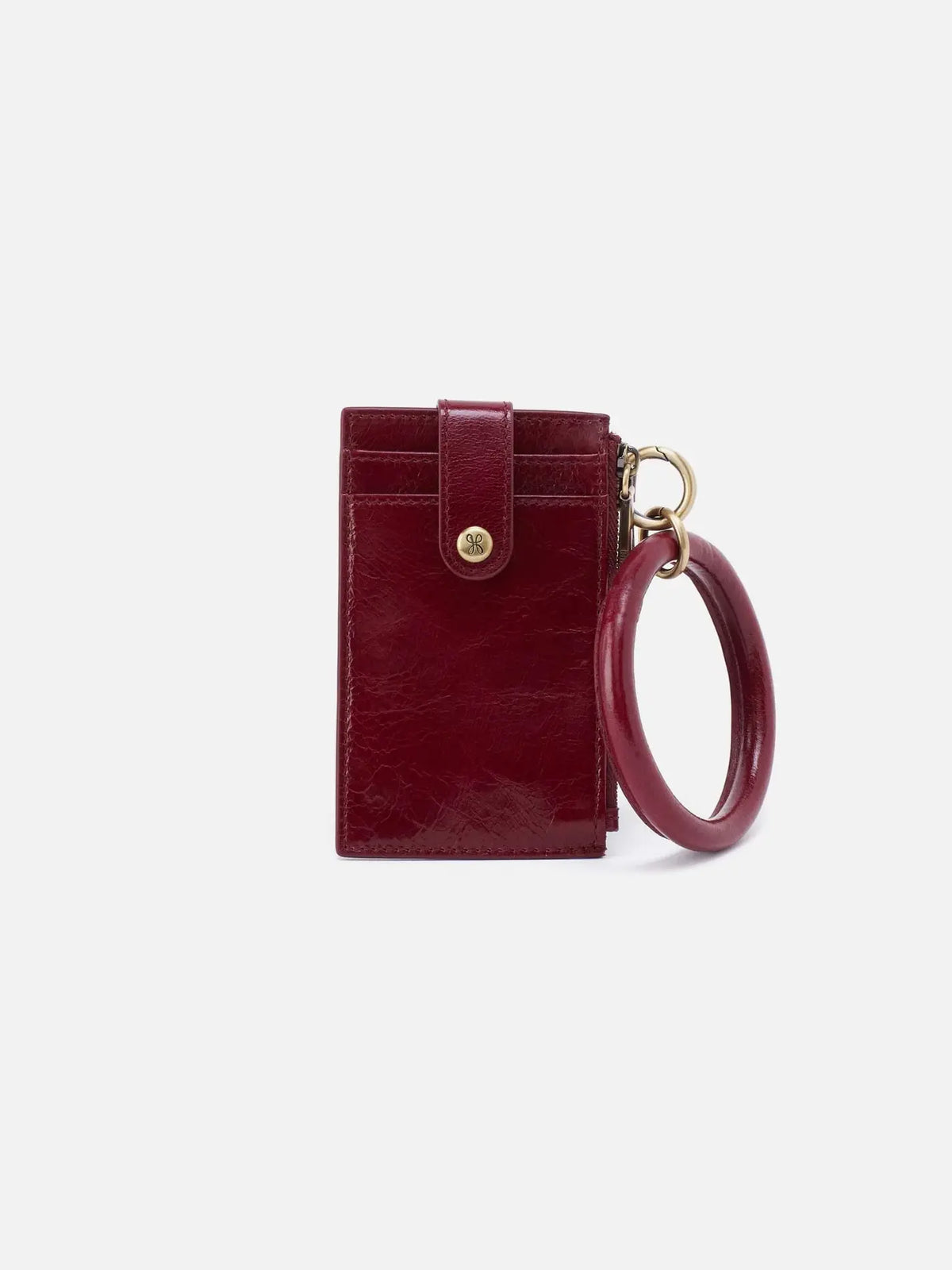 HOBO Ring Credit Card Wristlet Polished Leather Saddleberry