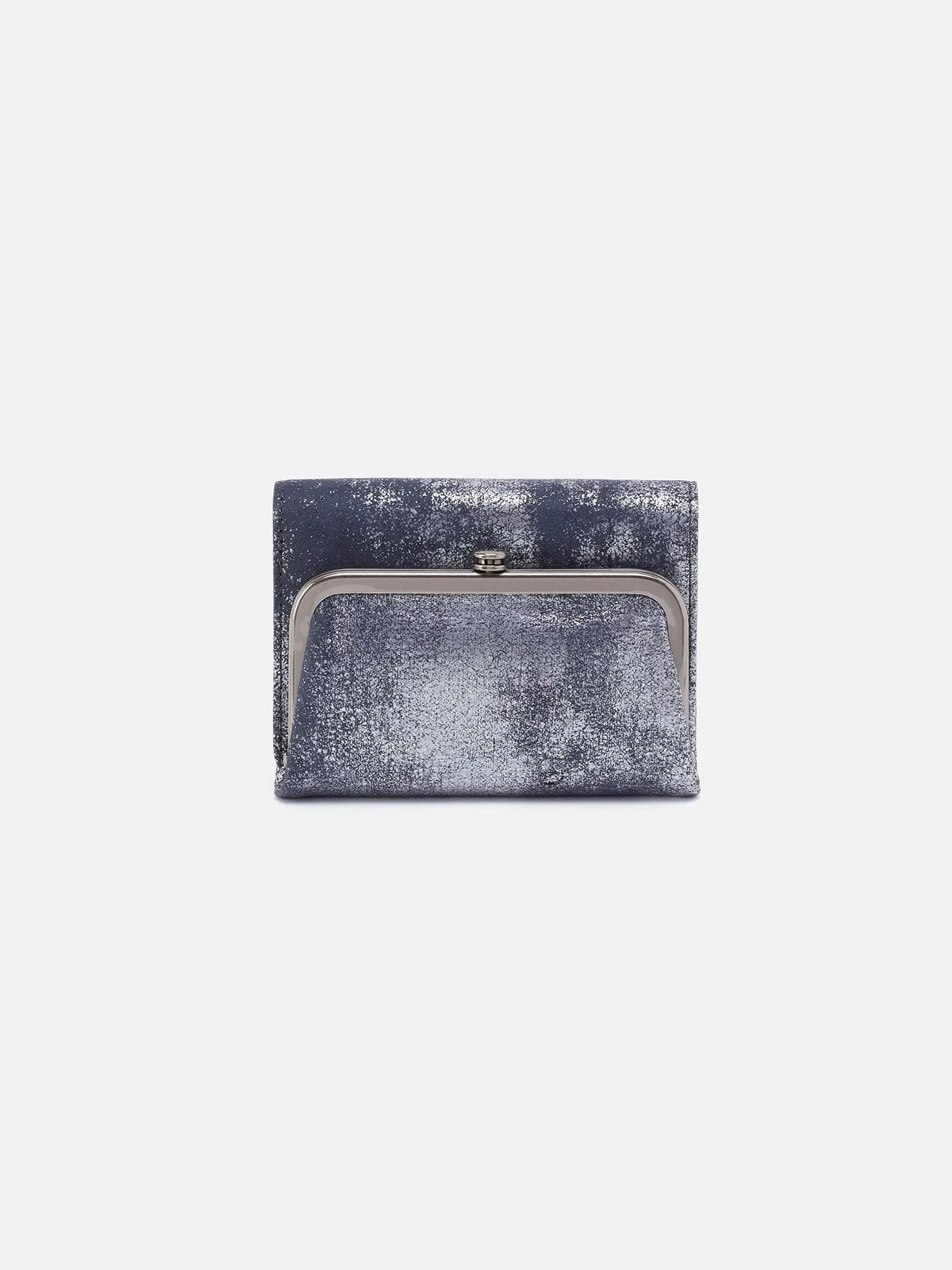 HOBO Robin Compact Wallet Metallic Buffed Leather Blue Pewter