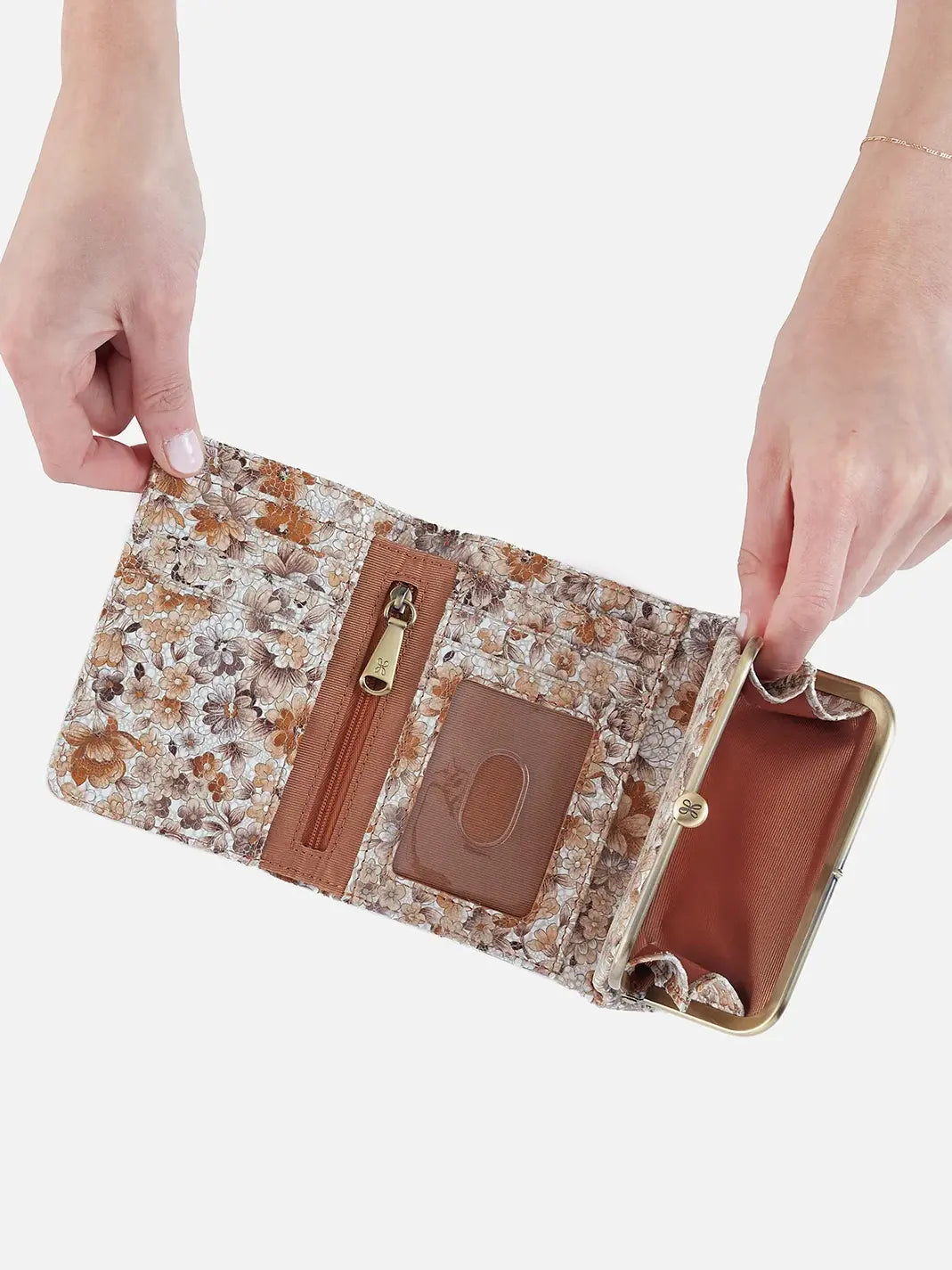 HOBO Robin Printed Leather Compact Wallet in Sepia Bloom