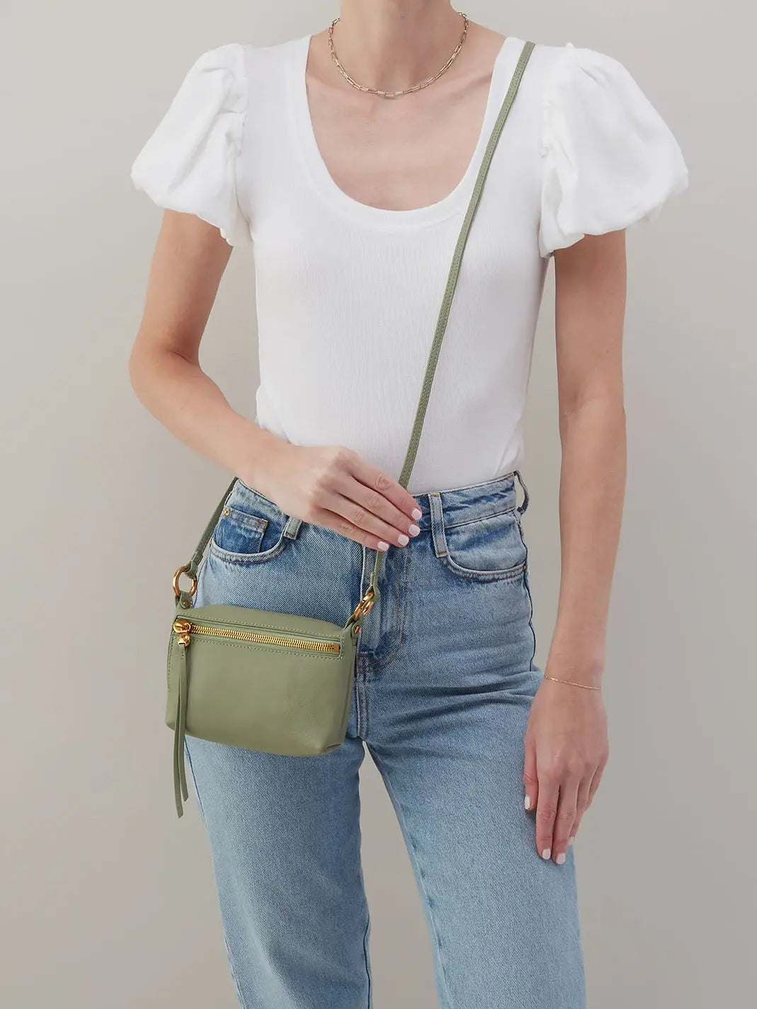 HOBO Run About Pebbled Leather Crossbody Bag in Watercress