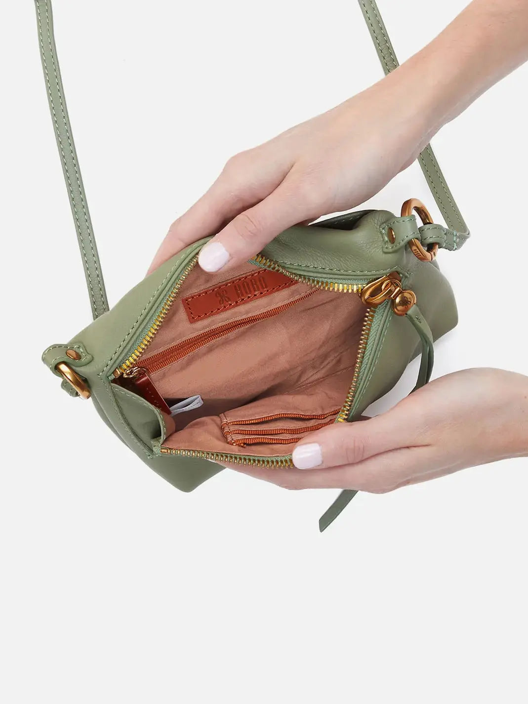 HOBO Run About Pebbled Leather Crossbody Bag in Watercress