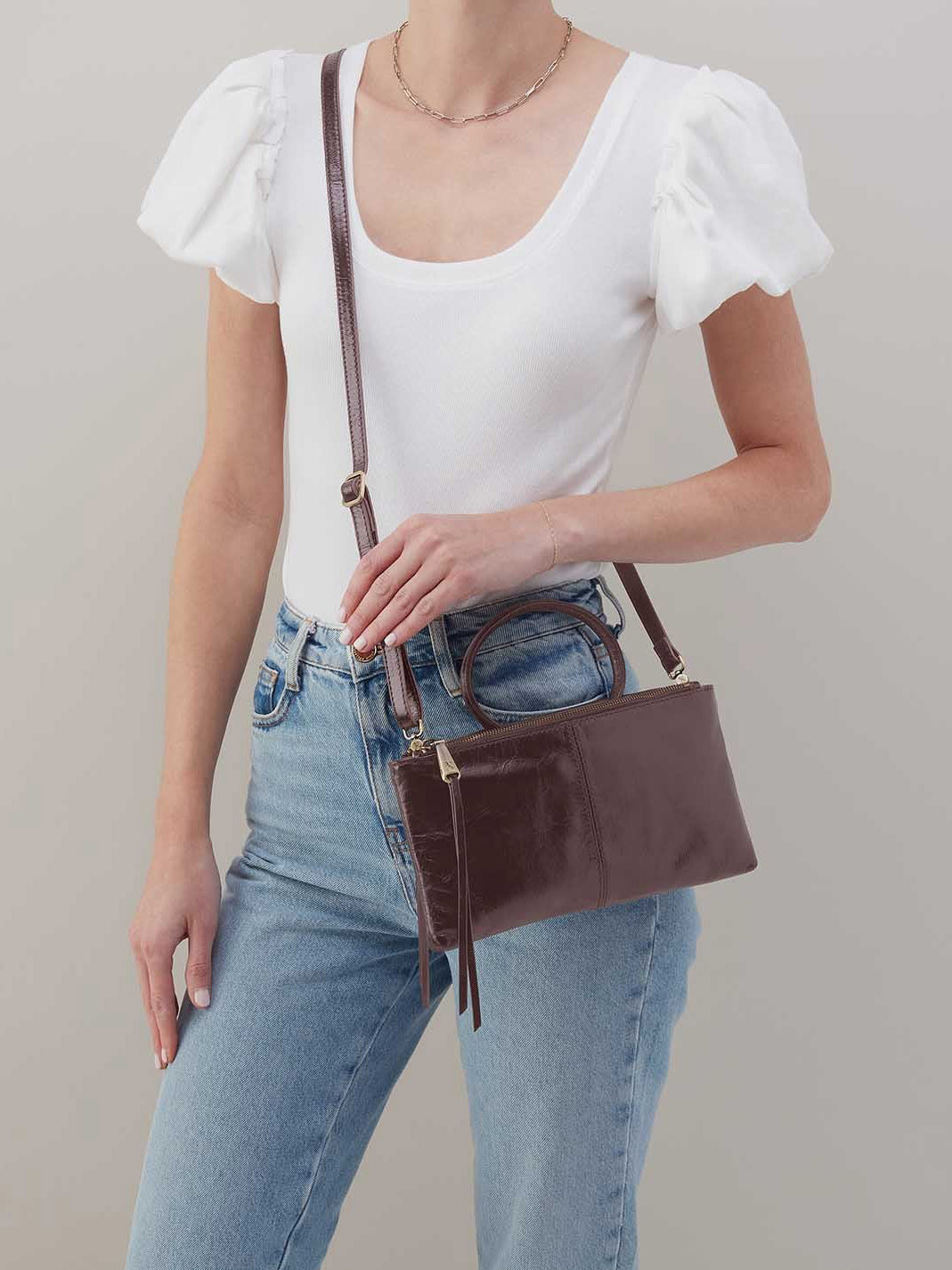 HOBO Sable Polished Leather Crossbody Hearthstone