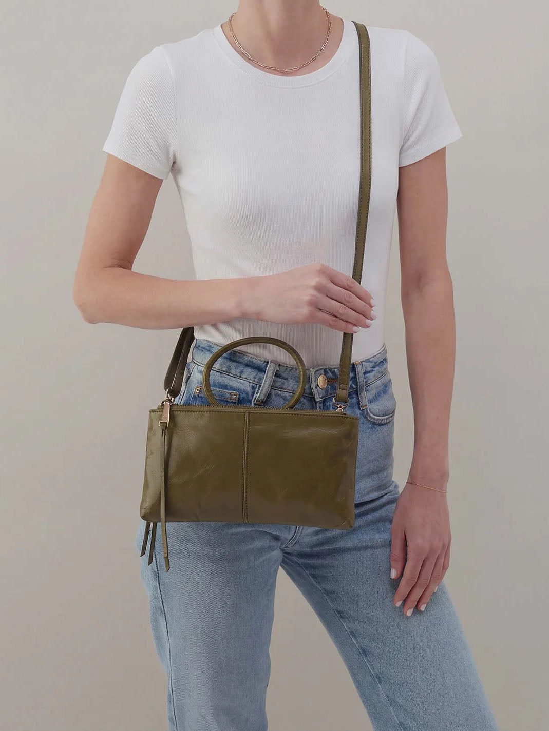 HOBO Sable Polished Leather Crossbody in Olive Veil