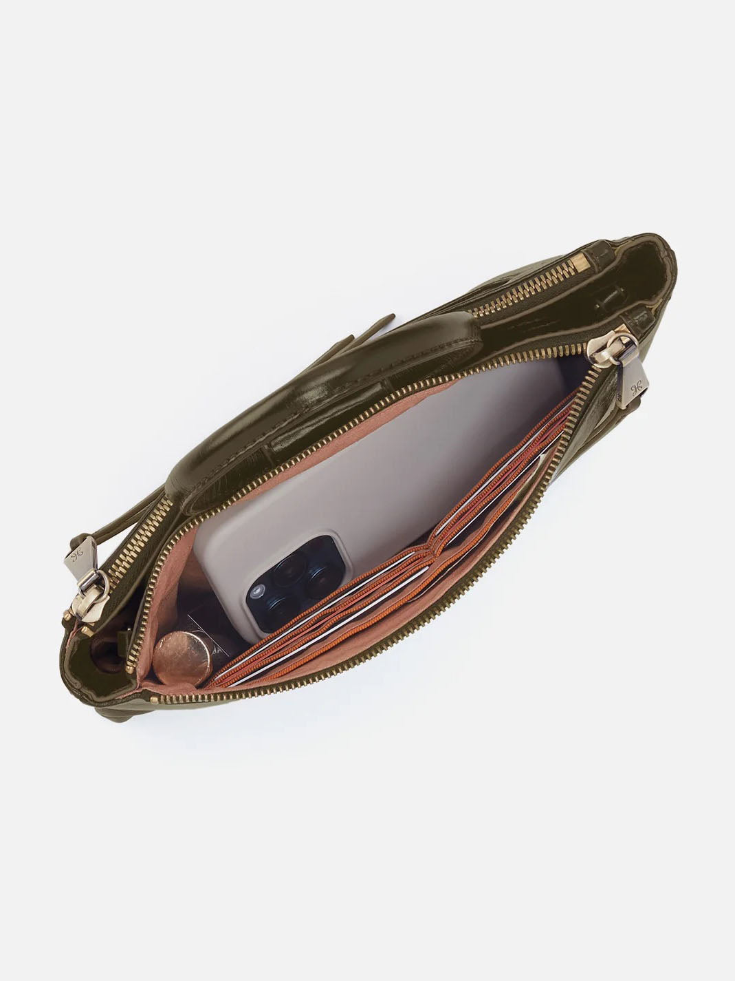 HOBO Sable Polished Leather Crossbody in Olive Veil