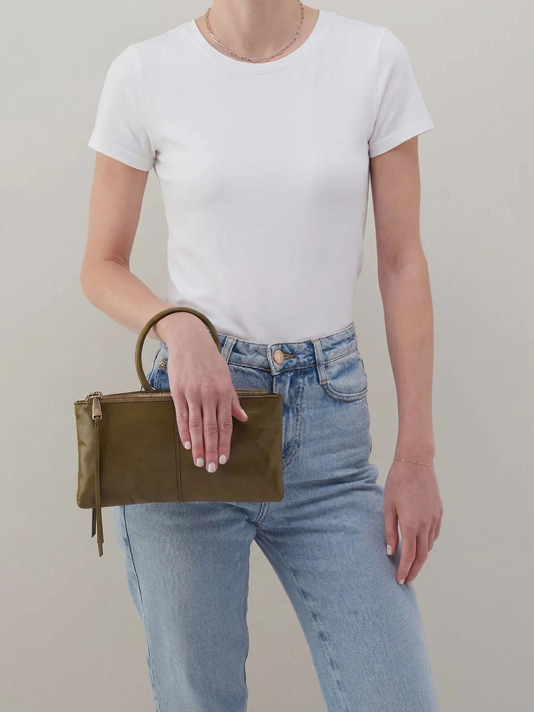 HOBO Sable Polished Leather Crossbody in Olive Veil