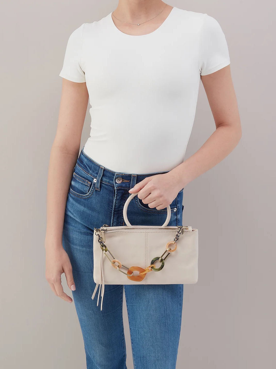 HOBO Sable Charm Polished Leather Crossbody in Pale Flax
