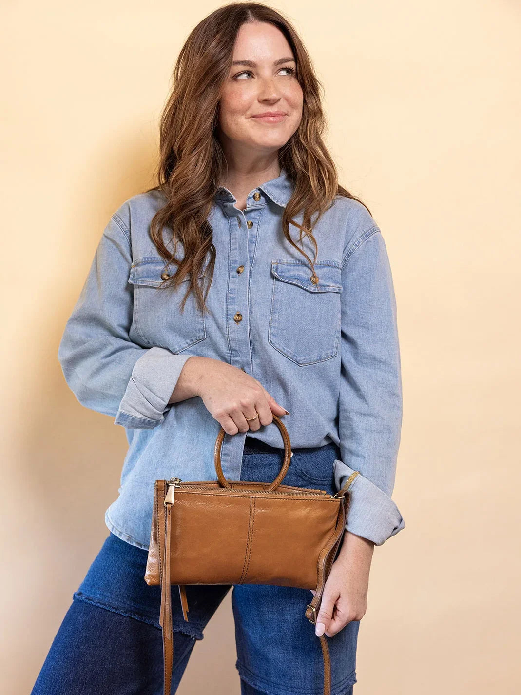 HOBO Sable Polished Leather Crossbody Bag in Truffle