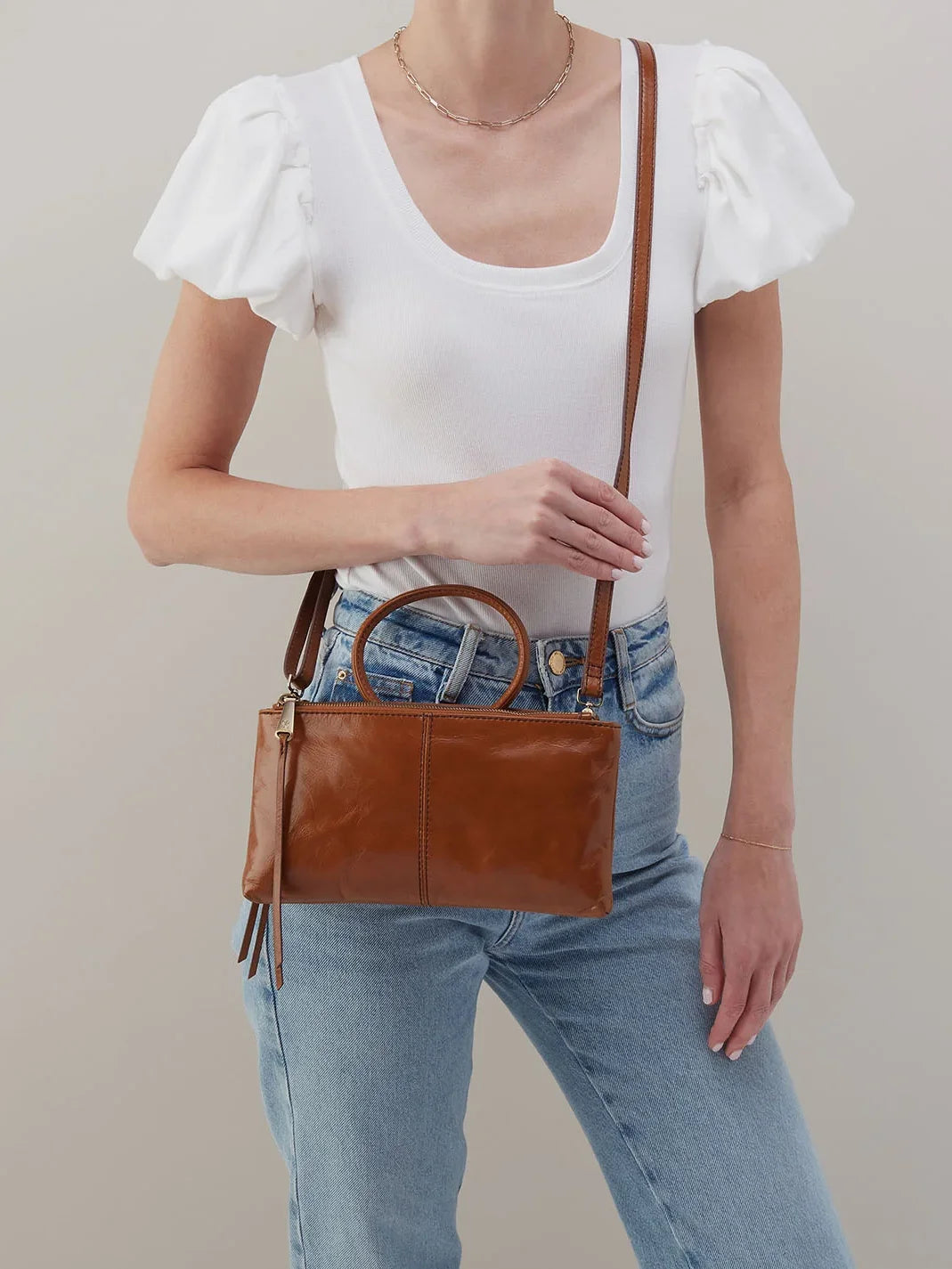 HOBO Sable Polished Leather Crossbody Bag in Truffle