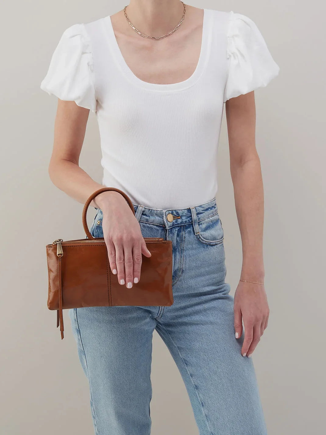 HOBO Sable Polished Leather Crossbody Bag in Truffle