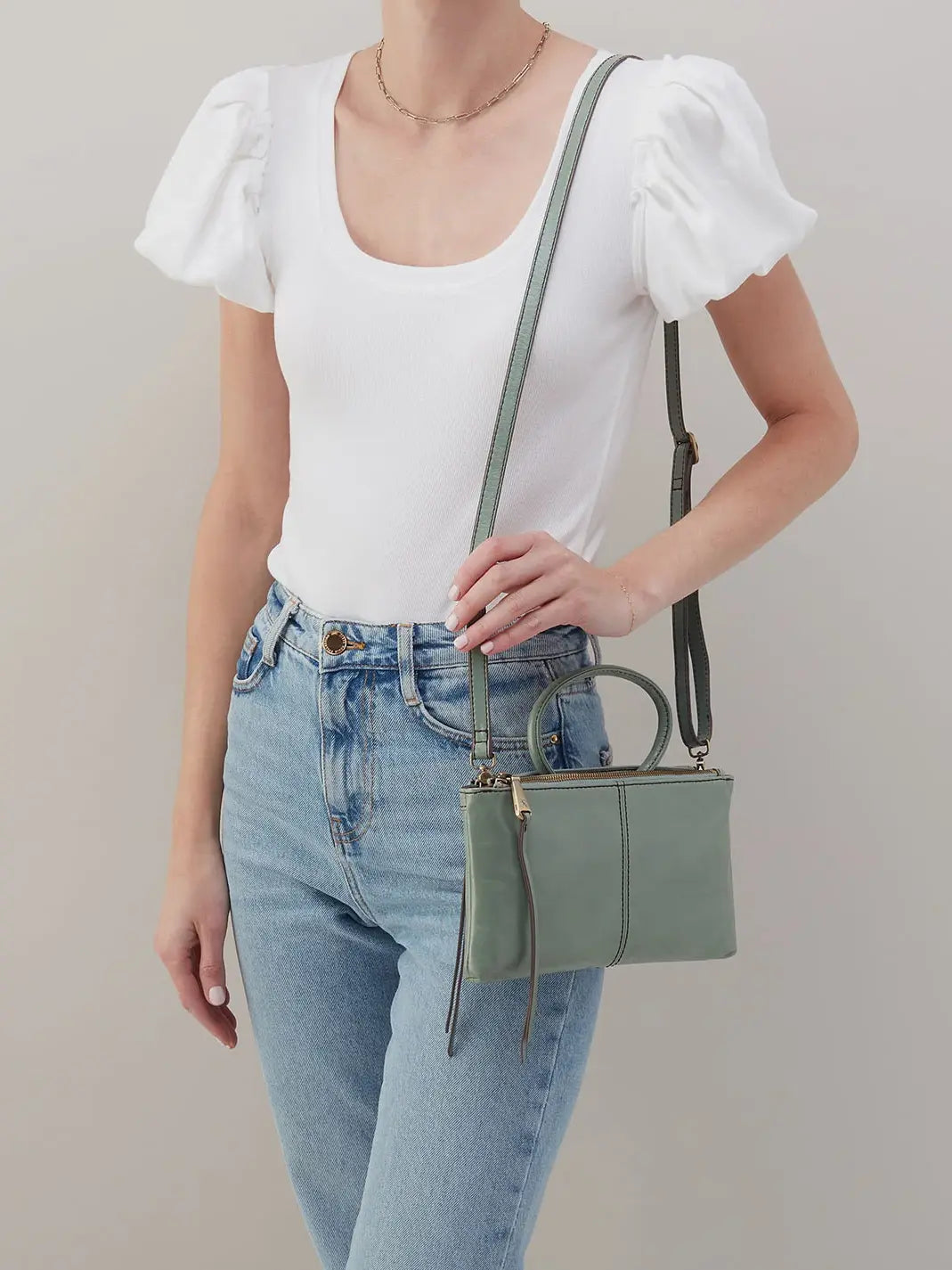 HOBO Sable Polished Leather Crossbody Bag in Jade