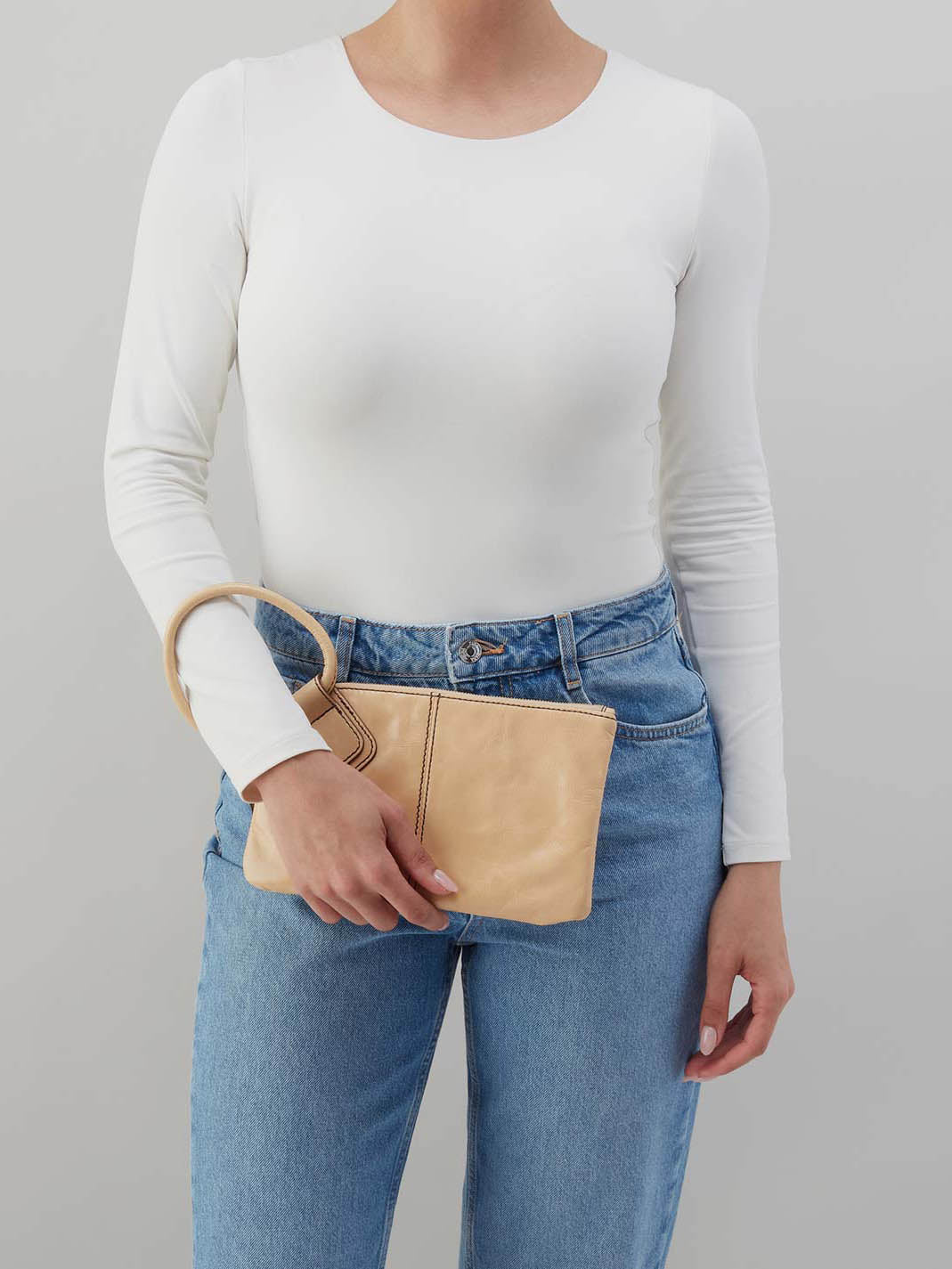 HOBO Sable Polished Leather Wristlet Desert Sand