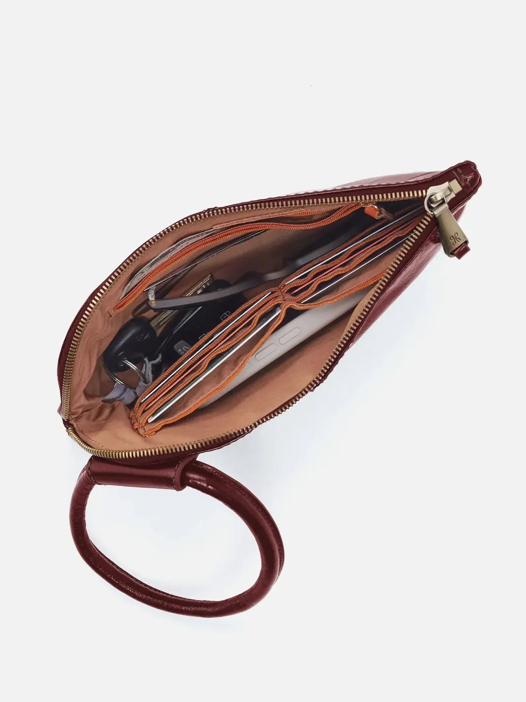 HOBO Sable Polished Leather Wristlet in Saddleberry