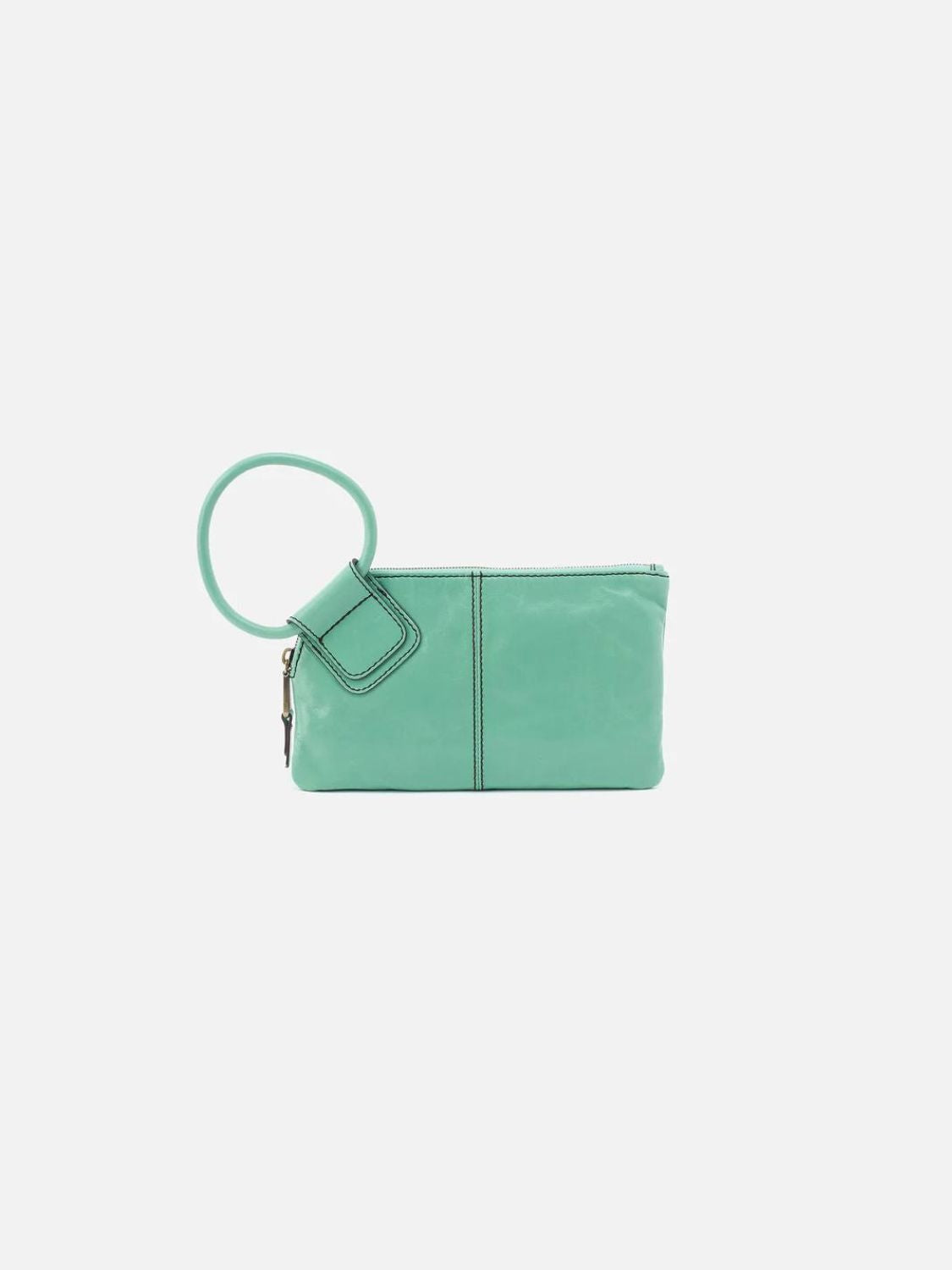 hobo sable polished leather wristlet in seaglass-front