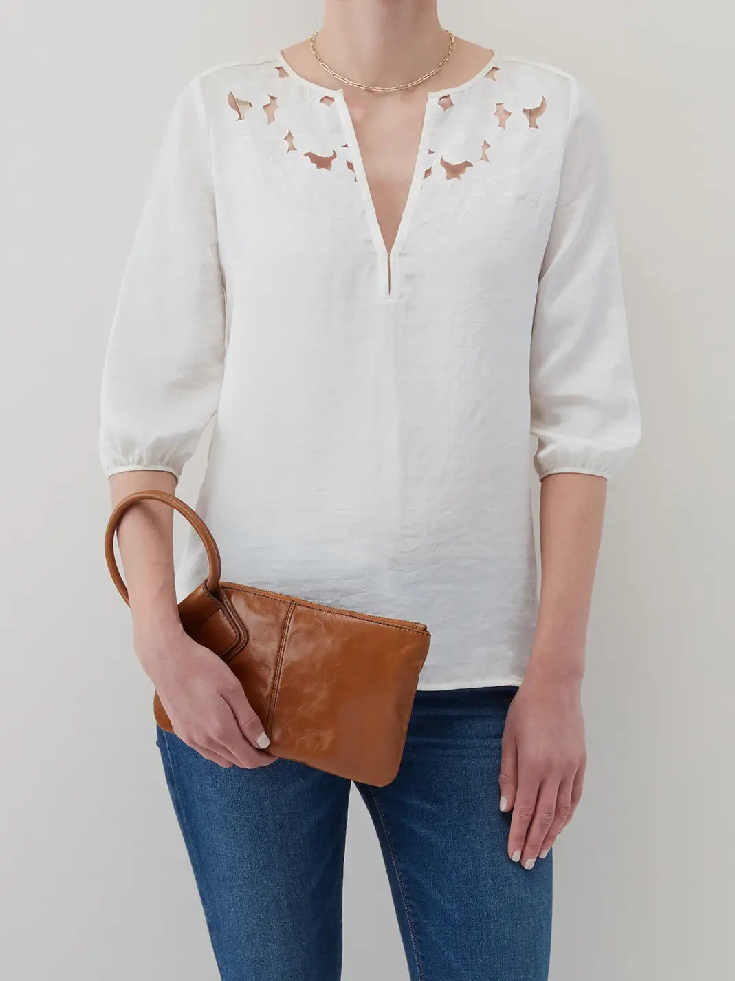 HOBO Sable Polished Leather Wristlet in Truffle