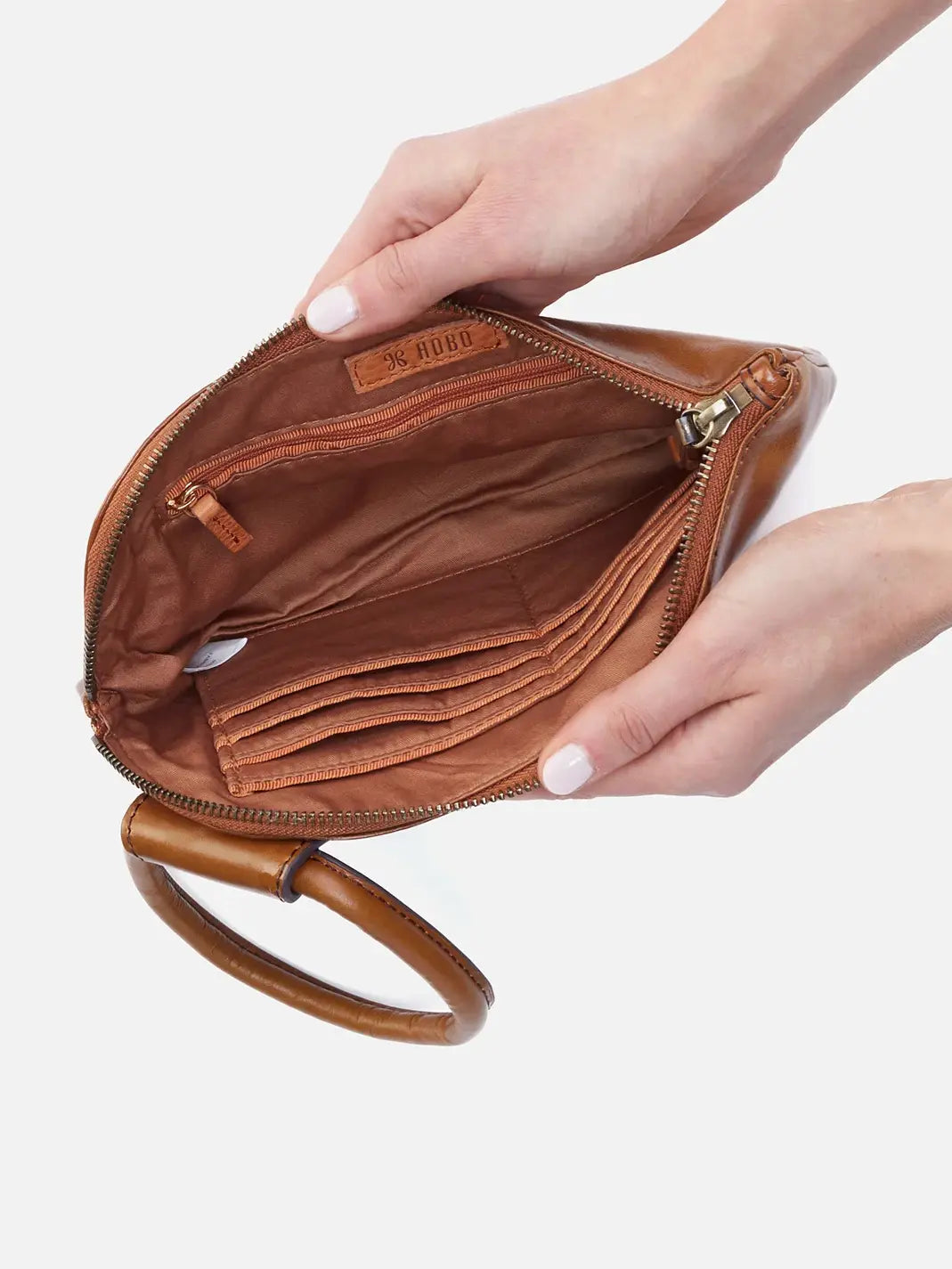 HOBO Sable Polished Leather Wristlet in Truffle