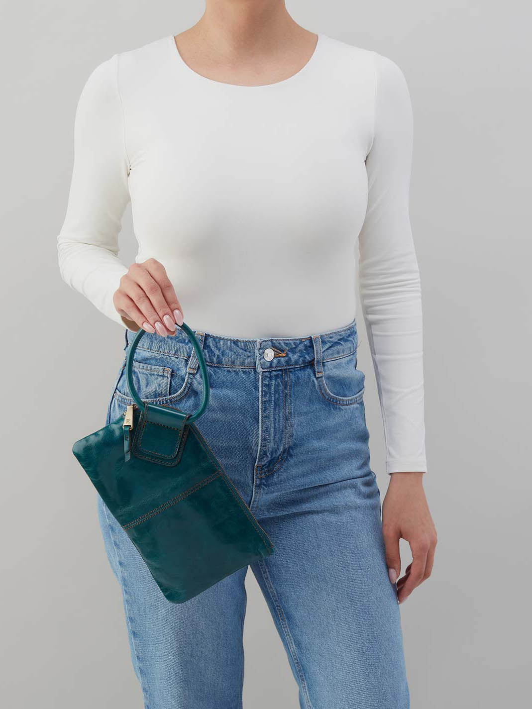 HOBO Sable Polished Leather Wristlet in Wild Bluegrass