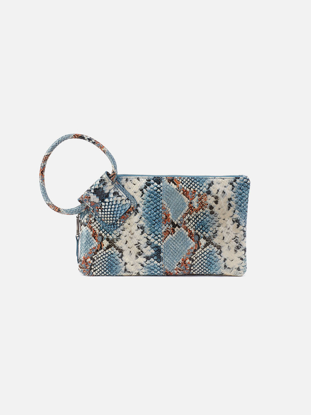 HOBO Sable Printed Leather Wristlet Blue Tempest