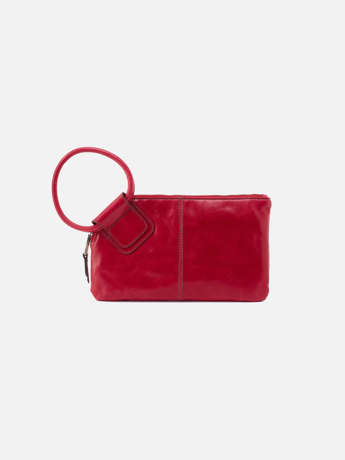 hobo sable wristlet in claret red polished leather
