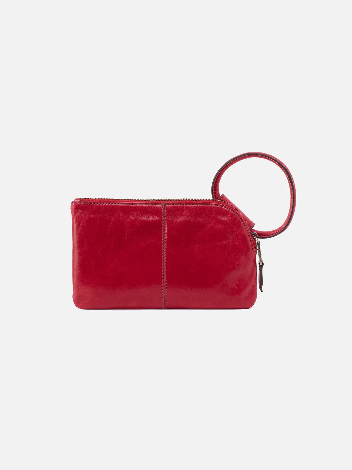 hobo sable wristlet in claret red polished leather