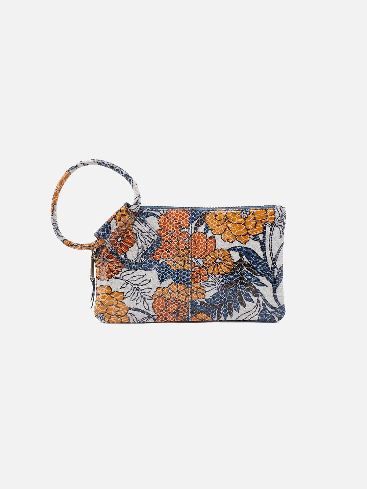 hobo sable wristlet in orange blossom printed leather