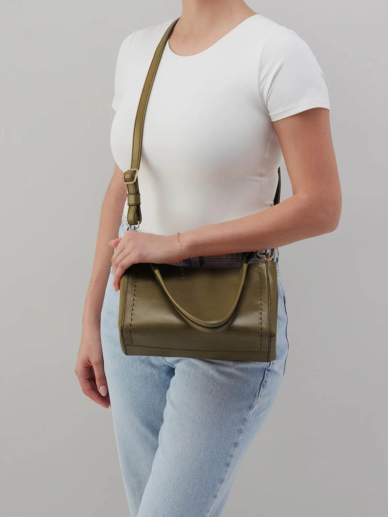 HOBO Seneca Polished Leather Shoulder Crossbody in Olive Veil
